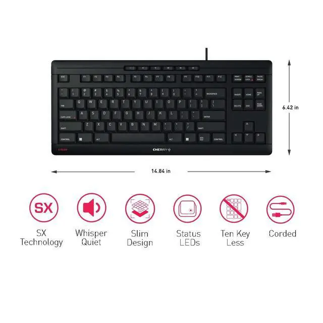 Alt view image 4 of 6 - Stream Wired Keyboard Without Number Pad, Compact TKL | Whisper Quiet Keys, Unique Typing Feel, Slim Design, SX Scissor Switches, QWERTY, Black
