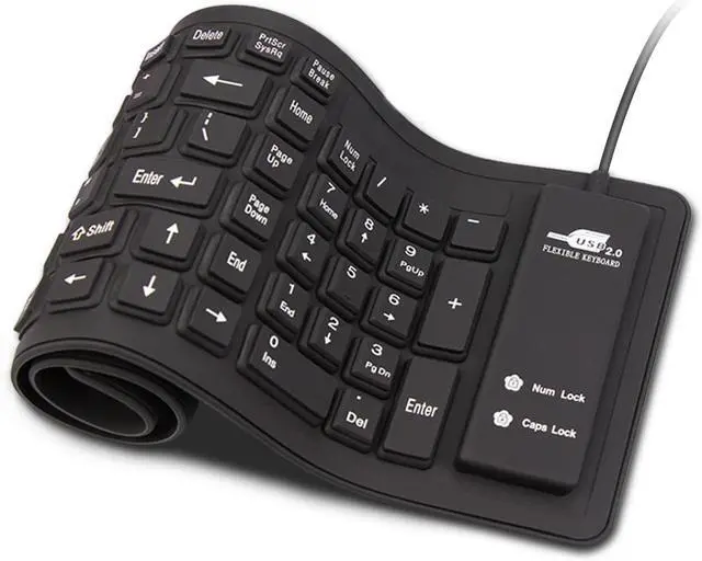 Main image of Foldable Silicone Keyboard USB Wired Waterproof Rollup Keyboard for PC Notebook Laptop (All Black)