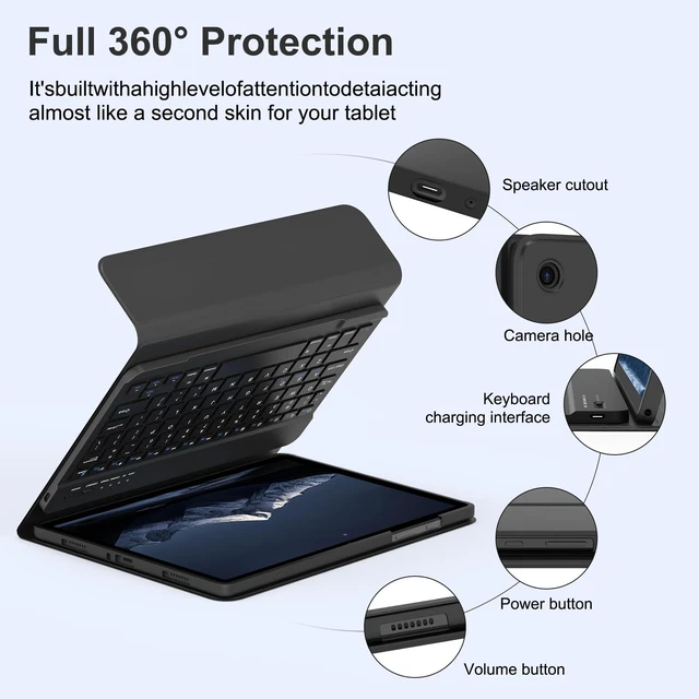 Alt view image 5 of 7 - for Samsung Galaxy Tab A11+/A9+ Case with Keyboard (Black, 11 inch) | Wireless Magnetic Detachable Folio Keyboard Cover with Pencil Holder, for Tab A9+/A11+ Plus 11 inch