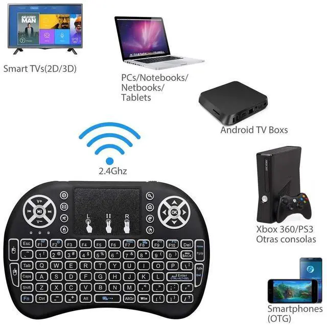Alt view image 2 of 7 - 2.4G Mini Wireless Keyboard with Touchpad Mouse, Upgraded Multi BRG Backlight Memory, Portable Wireless Keyboard with USB Receiver Remote Control for Android Smart TV Box Pad Windows Mac:i8