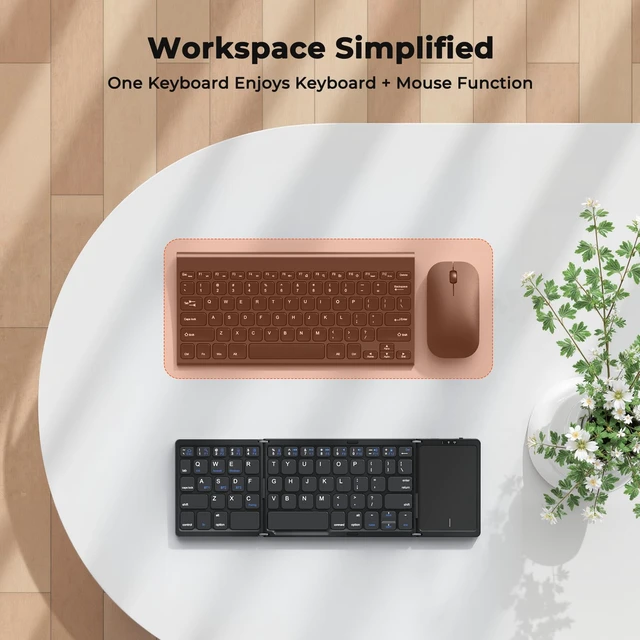 Alt view image 4 of 7 - Foldable Bluetooth Keyboard with Touchpad, Slim Portable, Black | Folding rechargeable keyboard with full-size keys, portable design for travel, compatible with iOS Android Windows laptop PC