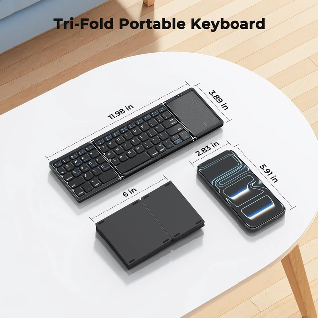 Alt view image 6 of 7 - Foldable Bluetooth Keyboard with Touchpad, Slim Portable, Black | Folding rechargeable keyboard with full-size keys, portable design for travel, compatible with iOS Android Windows laptop PC