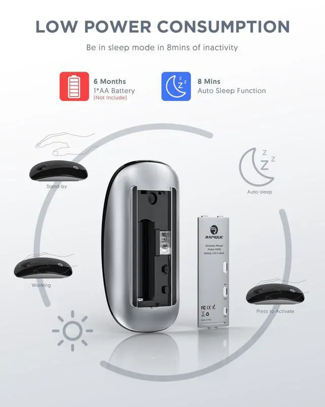 Alt view image 6 of 7 - Bluetooth Wireless Mouse, BT5.1/2.4G Dual Mode, Black