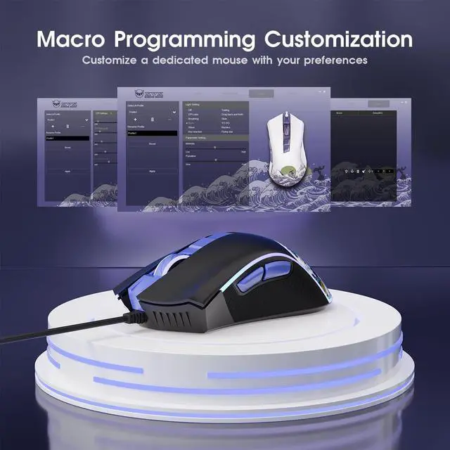 Alt view image 4 of 6 - Wired Gaming Mouse, 12000 DPI RGB Mouse with 12 Backlit Modes & 7 Macro Buttons, PC Gaming Mice Support DIY Keybinding, Gamer Computer Mice for Laptop PC Mac Windows, Kanagawa