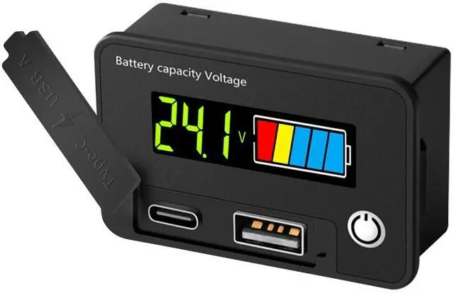 Main image of Battery Voltage Meter, DC 12V Voltmeter with Battery Monitor Capacity Tester USB Outlet, Digital Display Voltage Gauge Replacement