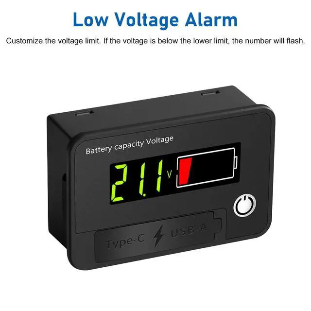 Alt view image 5 of 7 - Battery Voltage Meter, DC 12V Voltmeter with Battery Monitor Capacity Tester USB Outlet, Digital Display Voltage Gauge Replacement