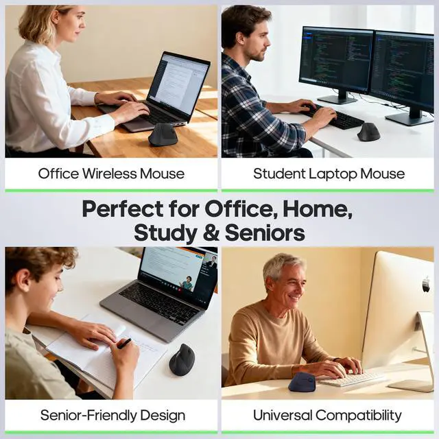 Alt view image 7 of 7 - Ergonomic Vertical Mouse,Wireless Bluetooth 5.0 and 2.4G Mouse,Silent Click, 60% Reduced Wrist Pressure,3 Adjustable DPI for PC,Mac,Laptop,Computer,Home,Office Use (Black)