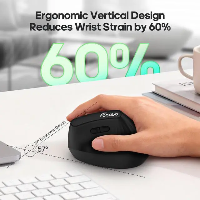Alt view image 2 of 7 - Ergonomic Vertical Mouse,Wireless Bluetooth 5.0 and 2.4G Mouse,Silent Click, 60% Reduced Wrist Pressure,3 Adjustable DPI for PC,Mac,Laptop,Computer,Home,Office Use (Black)