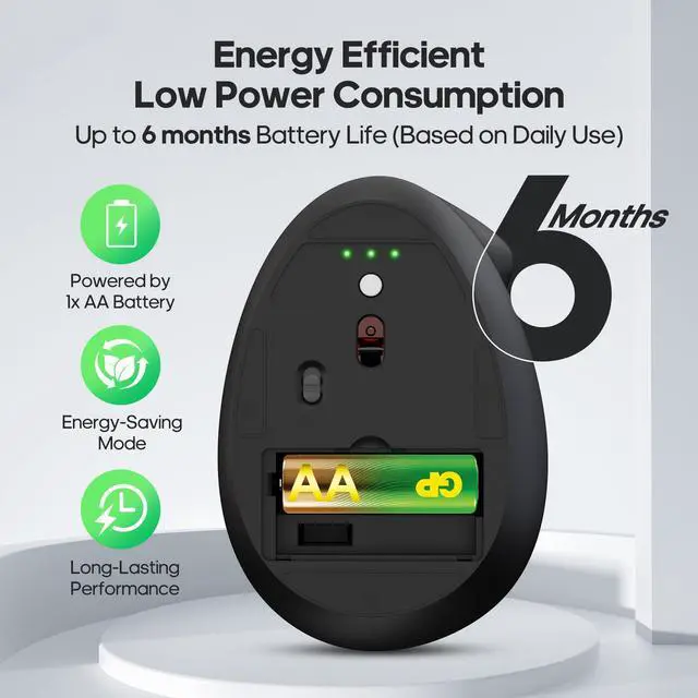 Alt view image 5 of 7 - Ergonomic Vertical Mouse,Wireless Bluetooth 5.0 and 2.4G Mouse,Silent Click, 60% Reduced Wrist Pressure,3 Adjustable DPI for PC,Mac,Laptop,Computer,Home,Office Use (Black)