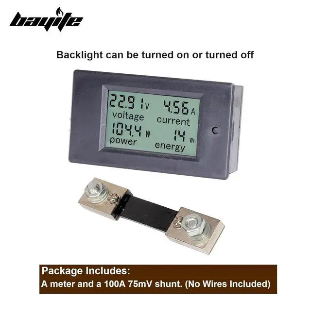 Alt view image 2 of 7 - DC 8-100V 0-100A Amp Meter Voltmeter Battery Monitor with 100A Shunt