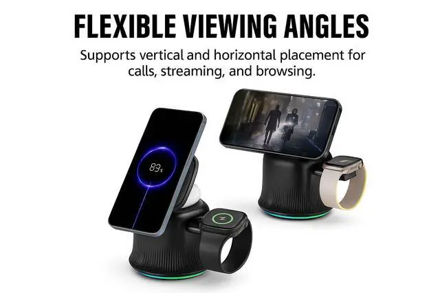 Alt view image 4 of 7 - 2026 3 in 1 Wireless Charging Station for Apple MagSafe Charger, 15W Fast Magnetic MagSafe Charger Stand for iPhone 17 16 15 14 13 12 Apple Watch AirPods Series (Black), Gifts for Men