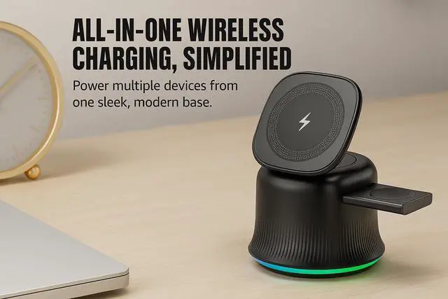 Alt view image 2 of 7 - 2026 3 in 1 Wireless Charging Station for Apple MagSafe Charger, 15W Fast Magnetic MagSafe Charger Stand for iPhone 17 16 15 14 13 12 Apple Watch AirPods Series (Black), Gifts for Men