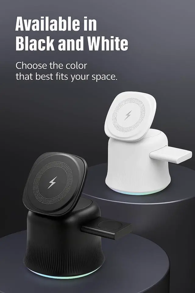 Alt view image 7 of 7 - 2026 3 in 1 Wireless Charging Station for Apple MagSafe Charger, 15W Fast Magnetic MagSafe Charger Stand for iPhone 17 16 15 14 13 12 Apple Watch AirPods Series (Black), Gifts for Men