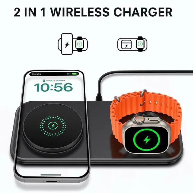 Alt view image 6 of 7 - Magnetic Wireless Charging Station for Apple,2 in 1 Foldable Compatible with Magsafe for iPhone 16/15/14/13/12 Series,Inductive Charge pad for Apple Watch 10/9/8/7/Ultra/SE,for AirPods (Black)