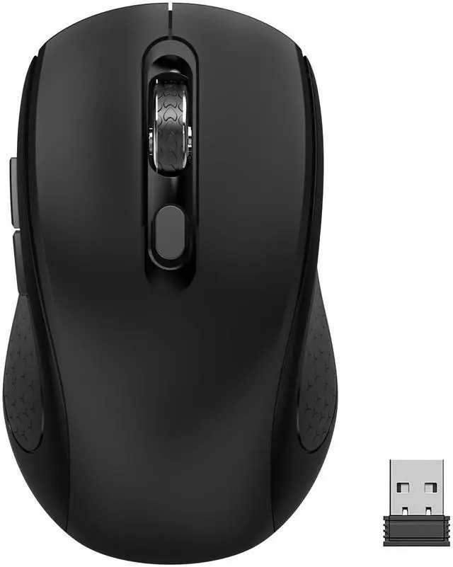 Main image of Wireless Mouse with Side Buttons for Laptop, PC, Chromebook, Mac, MacBook, Silent Mouse with USB Nano Receiver, 1000/1600/2400 DPI, Anti Slip Roller, 6-Button Ergonomic design No Light Design- Black