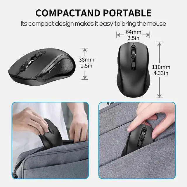 Alt view image 6 of 7 - Wireless Mouse with Side Buttons for Laptop, PC, Chromebook, Mac, MacBook, Silent Mouse with USB Nano Receiver, 1000/1600/2400 DPI, Anti Slip Roller, 6-Button Ergonomic design No Light Design- Black