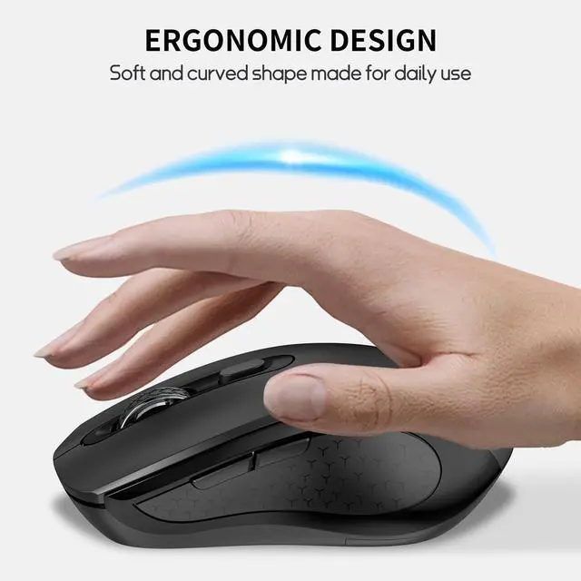 Alt view image 5 of 7 - Wireless Mouse with Side Buttons for Laptop, PC, Chromebook, Mac, MacBook, Silent Mouse with USB Nano Receiver, 1000/1600/2400 DPI, Anti Slip Roller, 6-Button Ergonomic design No Light Design- Black