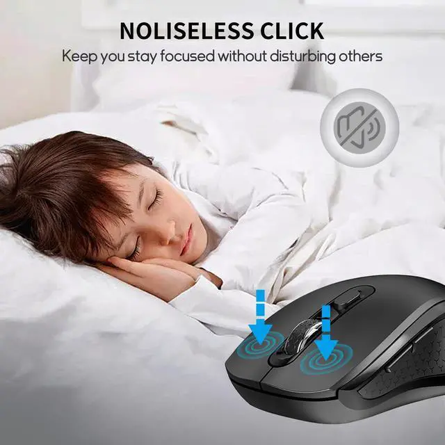 Alt view image 3 of 7 - Wireless Mouse with Side Buttons for Laptop, PC, Chromebook, Mac, MacBook, Silent Mouse with USB Nano Receiver, 1000/1600/2400 DPI, Anti Slip Roller, 6-Button Ergonomic design No Light Design- Black