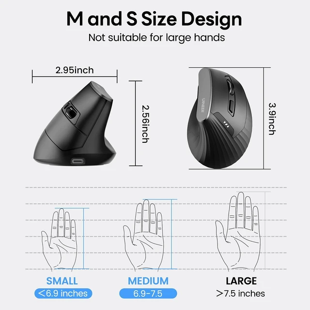 Alt view image 6 of 7 - Vertical Ergonomic Mouse, Tri-Mode Wireless, 12-Month Battery Life | Wireless Bluetooth 5.0/4.0 and 2.4GHz USB Receiver, 4 Adjustable DPI, Office Cordless Mouse for iPad, Laptop, Mac, PC