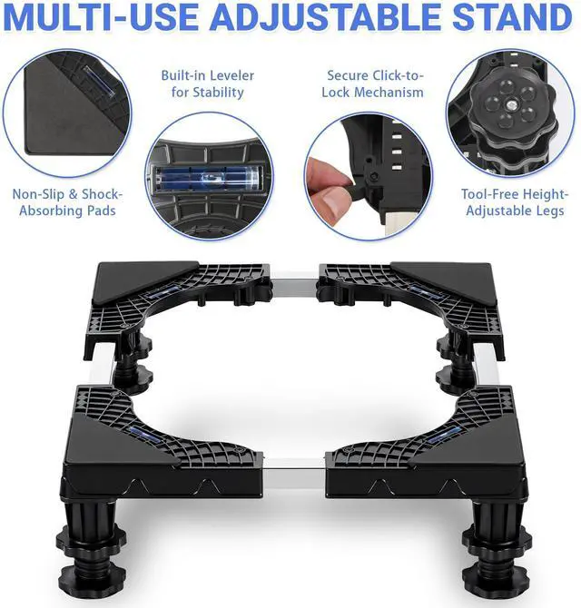 Alt view image 4 of 7 - Universal Mini Fridge Stand Riser Base - Easy-to-Install & Adjustable with 4 Sturdy Feet, Fits Small Refrigerator, Washer, Dryer & Freezer (Black)