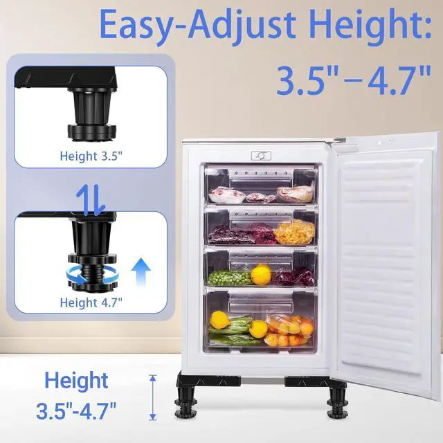 Alt view image 3 of 7 - Universal Mini Fridge Stand Riser Base - Easy-to-Install & Adjustable with 4 Sturdy Feet, Fits Small Refrigerator, Washer, Dryer & Freezer (Black)