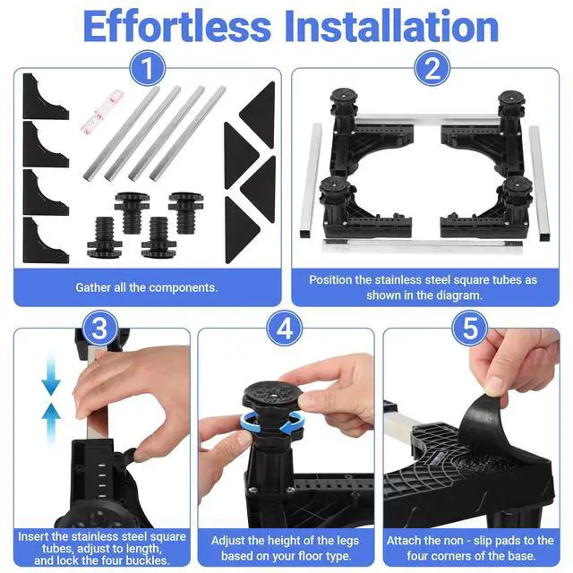 Alt view image 6 of 7 - Universal Mini Fridge Stand Riser Base - Easy-to-Install & Adjustable with 4 Sturdy Feet, Fits Small Refrigerator, Washer, Dryer & Freezer (Black)