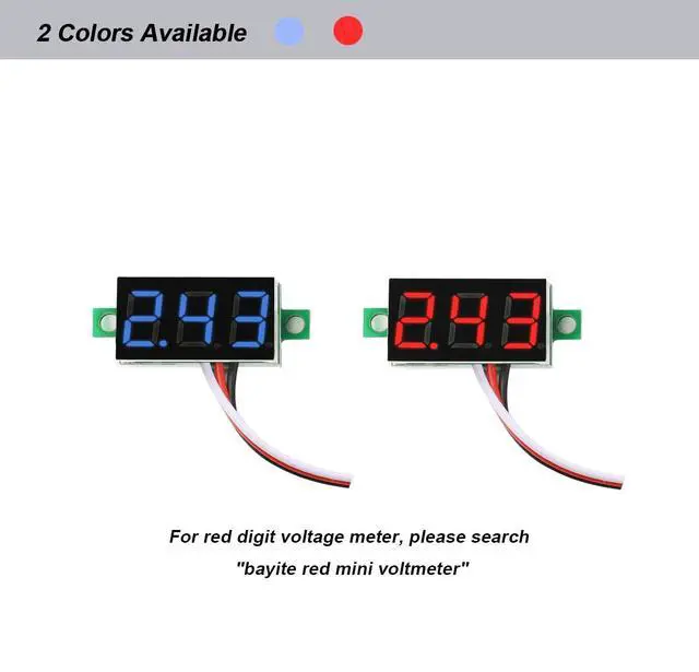 Alt view image 7 of 7 - Pack of 5 Three-Wire Calibratable DC 0~30V Blue Digital Mini Voltmeter Gauge Tester Mount Car Motorcycle Battery Monitor Volt Voltage Meter 0.36" Blue LED Display Panel