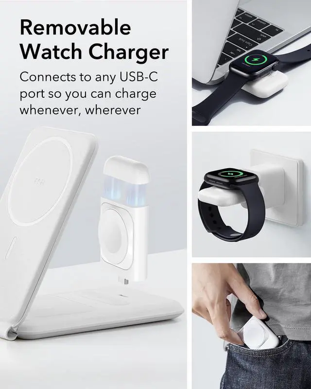 Alt view image 5 of 7 - for 3 in 1 Magsafe Charger, Travel Charger Stand Made for Apple Watch Certified, Foldable Charging Station Compatible with Magsafe and iPhone 17e/17/16/15/14/13/12, AirPods 4/3/Pro, White