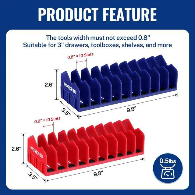 Alt view image 2 of 7 - 2-Pack Plier Organizer Rack, 20-Slot Tool Organizer and Storage | Large Capacity Plier Holder, Non-Slip Rubber Base, High-Strength Plastic, Extendable Tool Box Organizer, Pliers Not Included