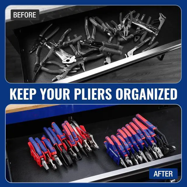 Alt view image 3 of 7 - 2-Pack Plier Organizer Rack, 20-Slot Tool Organizer and Storage | Large Capacity Plier Holder, Non-Slip Rubber Base, High-Strength Plastic, Extendable Tool Box Organizer, Pliers Not Included