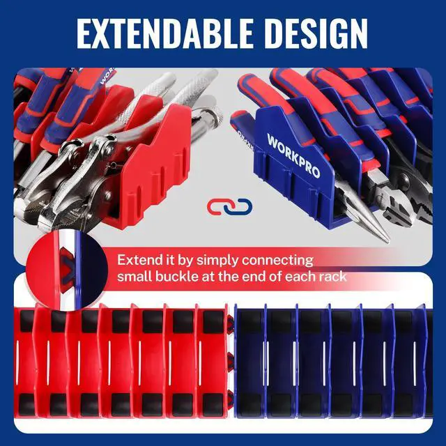 Alt view image 4 of 7 - 2-Pack Plier Organizer Rack, 20-Slot Tool Organizer and Storage | Large Capacity Plier Holder, Non-Slip Rubber Base, High-Strength Plastic, Extendable Tool Box Organizer, Pliers Not Included