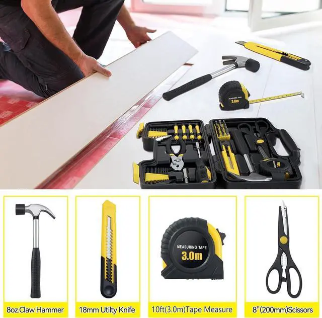 Alt view image 4 of 7 - 58-Piece Household Tool Set, Yellow Hand Kit with Storage Case