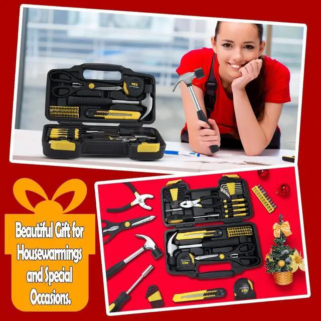 Alt view image 7 of 7 - 58-Piece Household Tool Set, Yellow Hand Kit with Storage Case