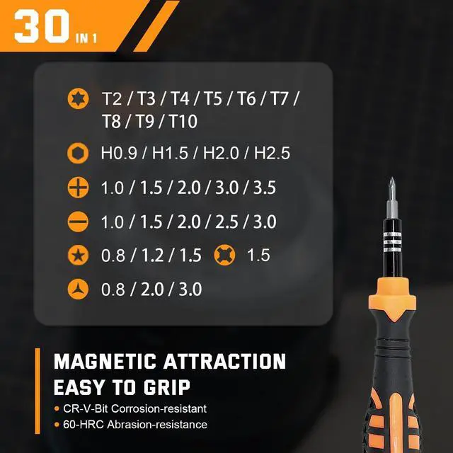 Alt view image 2 of 6 - 33 In 1 Precision Screwdriver Set, Magnetic Tips Small Screwdriver Kit with Multi Replaceable Torx Bits, DIY Tool Electronics Repair Kit with Tweezers for Phone, Laptop, Computer, Watch, Bell
