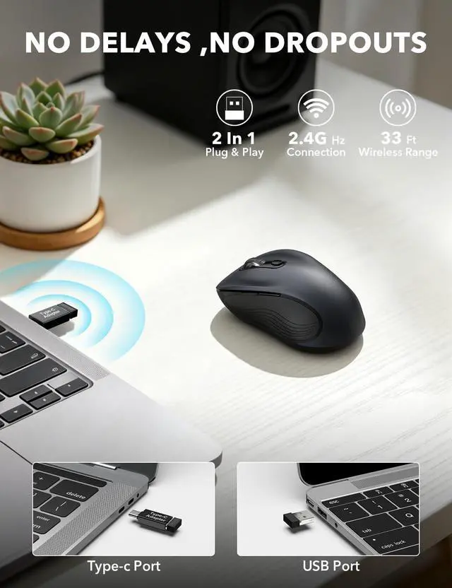 Alt view image 4 of 7 - Wireless Mouse for Laptop, 2.4GHz Ergonomic Computer Mouse with Back & Forward Buttons, 3 Adjustable DPI Levels, 6 Buttons, Optical USB Cordless Mice for Windows PC, M01 (Space Gray)