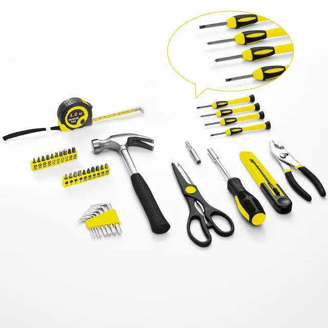 Alt view image 2 of 7 - 39-Piece Household Tools Kit, Yellow Tool Set with Storage Case