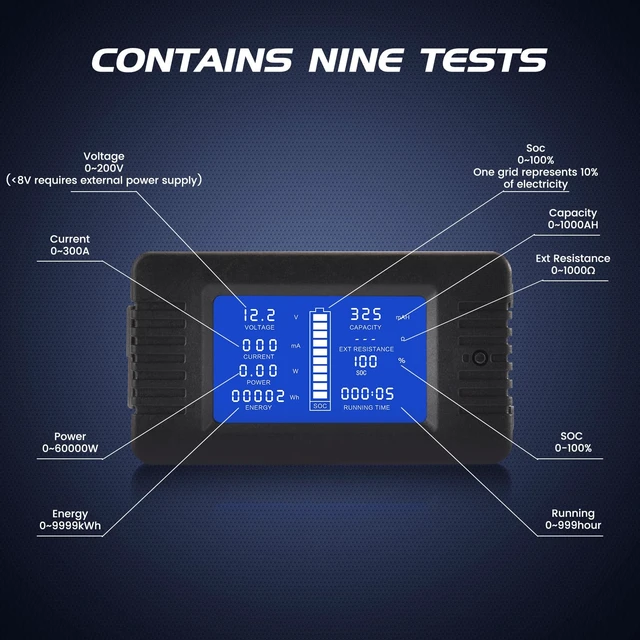 Alt view image 5 of 7 - CGELE DC Multifunction Battery Monitor Meter with Shunt,0-200V,0-500A, LCD Display Digital Current Multimeter Voltmeter Ammeter for Cars RV Solar,Widely Applied to 12V/24V/48V RV/Car Battery