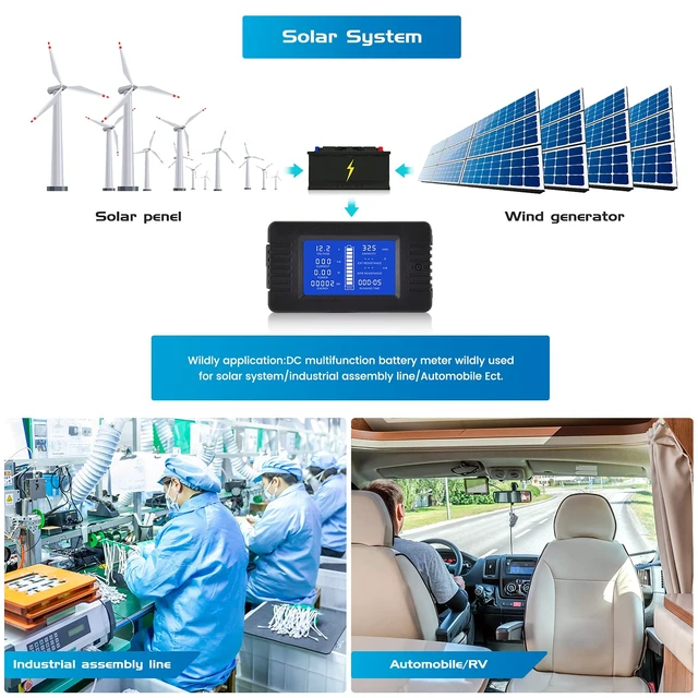 Alt view image 6 of 7 - CGELE DC Multifunction Battery Monitor Meter with Shunt,0-200V,0-500A, LCD Display Digital Current Multimeter Voltmeter Ammeter for Cars RV Solar,Widely Applied to 12V/24V/48V RV/Car Battery