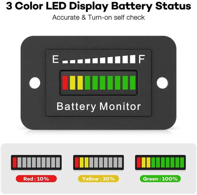 Alt view image 3 of 6 - 12V 24V 36V 48V 60V 72V LED Battery Monitor Meter Battery Fuel Gauge Indicator ELMCONFIG BM210 Lead-Acid&Lithium ion Battery Tester for Golf CART Yamaha Club CAR EZGO Stacking Machine Motorcycle