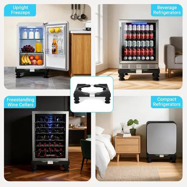 Alt view image 4 of 7 - Mini Fridge Stand Universal Raised Base Adjustable Refrigerator Stands with 4 Strong Feet Washing Machine Pedestal Multi-Functional Bases for Dryer (Black)