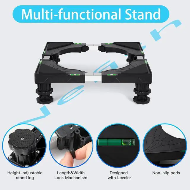 Alt view image 6 of 7 - Mini Fridge Stand Universal Raised Base Adjustable Refrigerator Stands with 4 Strong Feet Washing Machine Pedestal Multi-Functional Bases for Dryer (Black)