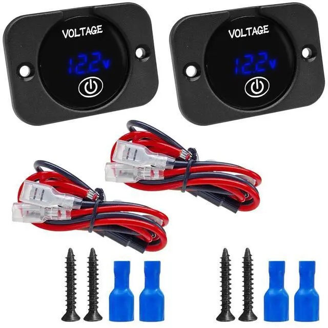 Main image of Car Battery Voltage Meter 12V 24V Waterproof DC Voltmeter Monitor with LED Digital Display&Touch Switch Round Battery Voltage Gauge Panel Mount with Blue Light for Car Boat Marine Motorcycle(2 Sets)