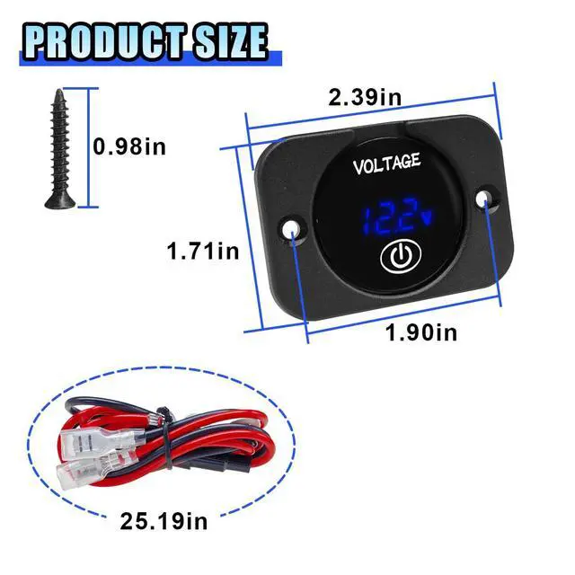 Alt view image 2 of 6 - Car Battery Voltage Meter 12V 24V Waterproof DC Voltmeter Monitor with LED Digital Display&Touch Switch Round Battery Voltage Gauge Panel Mount with Blue Light for Car Boat Marine Motorcycle(2 Sets)