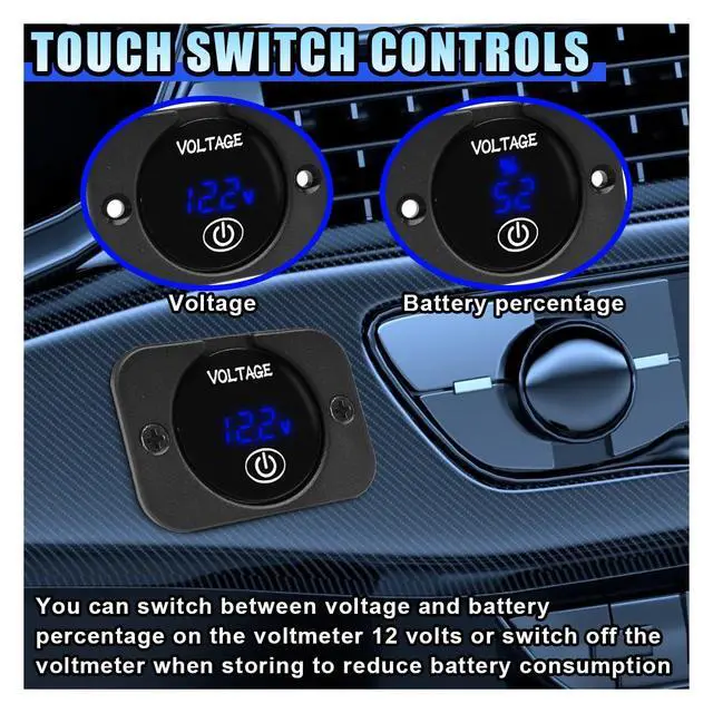 Alt view image 3 of 6 - Car Battery Voltage Meter 12V 24V Waterproof DC Voltmeter Monitor with LED Digital Display&Touch Switch Round Battery Voltage Gauge Panel Mount with Blue Light for Car Boat Marine Motorcycle(2 Sets)