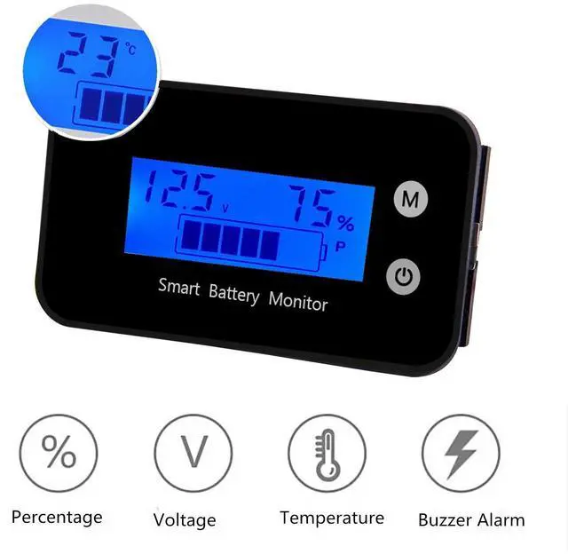 Alt view image 4 of 7 - Waterproof Battery Monitor12v 24v 36v 48v 60v 72v ,Car Motorcycle Golf cart Battery Meter Digital Battery Capacity Remaining Capacity Percentage Tester with Buzzer Alarm and TemperatureBule