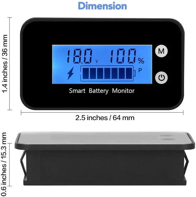 Alt view image 5 of 7 - Waterproof Battery Monitor12v 24v 36v 48v 60v 72v ,Car Motorcycle Golf cart Battery Meter Digital Battery Capacity Remaining Capacity Percentage Tester with Buzzer Alarm and TemperatureBule
