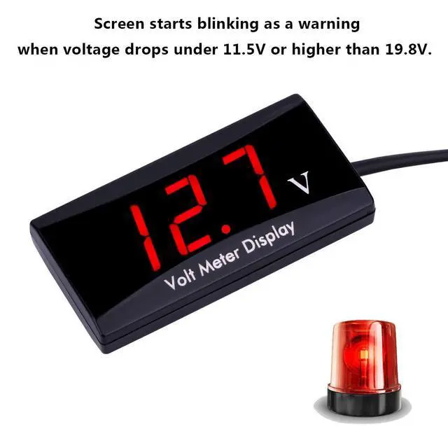 Alt view image 4 of 7 - DC 12V Car Digital Voltmeter - LED Display Voltage Volt Meter Gauge for Car Motorcycle (Red)