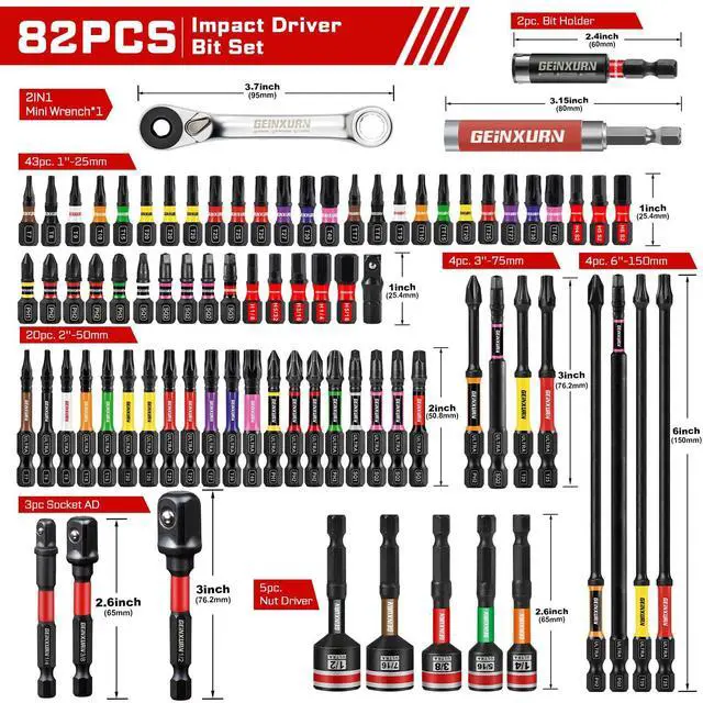 Alt view image 2 of 7 - 82Pieces Impact Screwdriver Bits Set, Magnetic S2 Steel Phillips/Square/Torx/Hex Insert Power Bits Tips with Impact Bit Holder and Impact Nut Driver and Mini Wrench
