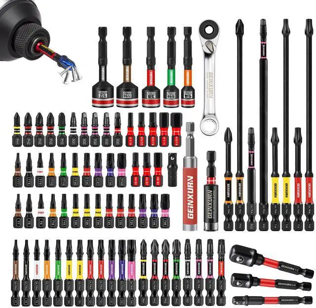 Main image of 82Pieces Impact Screwdriver Bits Set, Magnetic S2 Steel Phillips/Square/Torx/Hex Insert Power Bits Tips with Impact Bit Holder and Impact Nut Driver and Mini Wrench