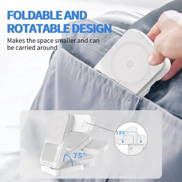 Alt view image 3 of 7 - 3in1 Wireless Charging Station for Apple,15W Fast Qi-Certified Magnetic Mag-Safe Charger Stand for Apple 16 15 14 Apple Watch AirPods,Foldable Adjustable Angle and Portable,Gifts for Men S1White